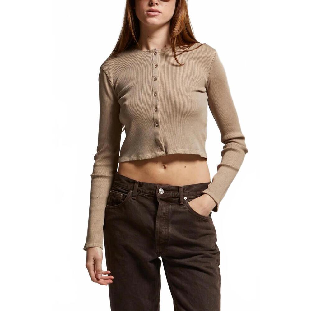 NEW ASHER kennedy ribbed cardigan top in biscuit